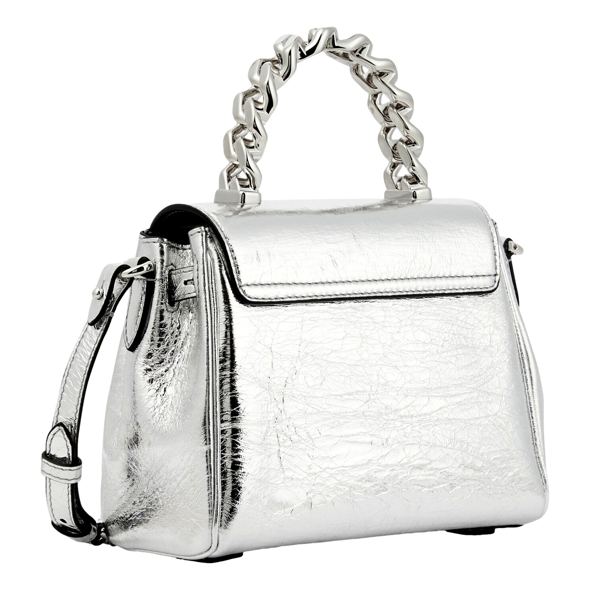 Versace La Medusa Silver Metallic Top Handle Handbag available at Queen Bee of Beverly Hills