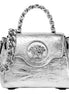 Versace La Medusa Silver Metallic Top Handle Handbag available at Queen Bee of Beverly Hills