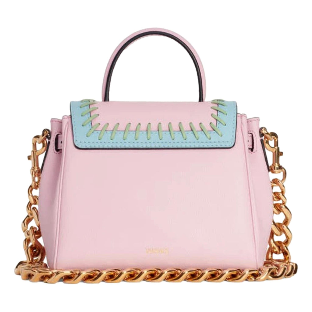 Versace La Medusa Whipstitch Pink and Blue Leather Top Handle Bag ...