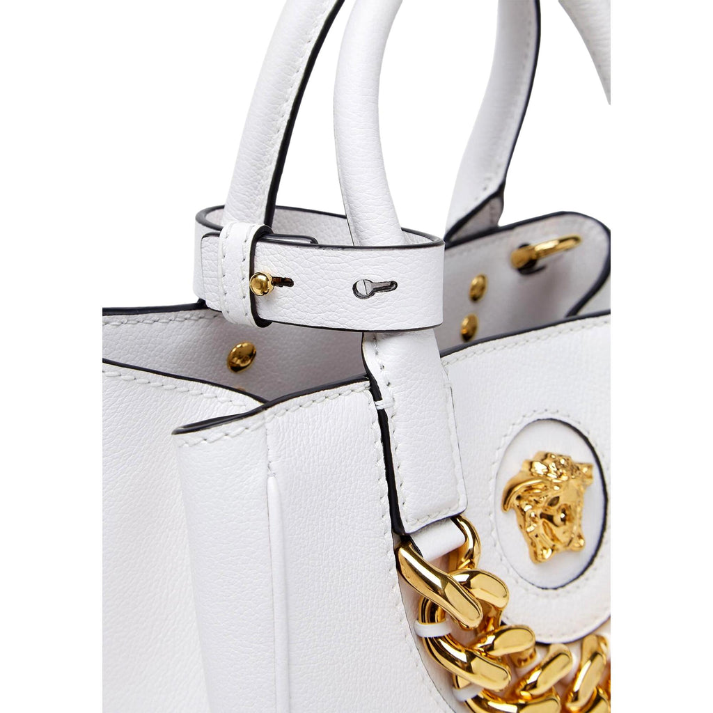 Versace La Medusa Gold Plaque White Leather Small Crossbody Tote Bag –  Queen Bee of Beverly Hills