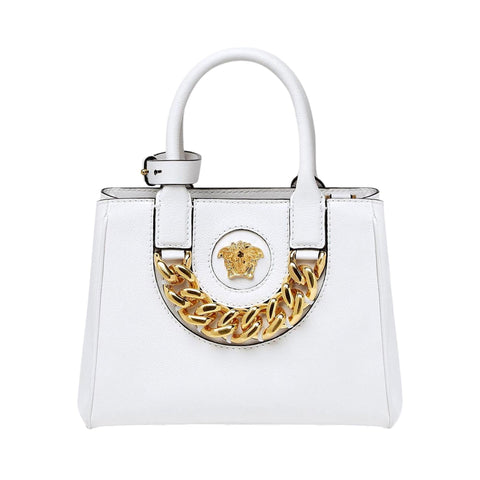 Versace La Medusa White Leather Small Tote Bag at_Queen_Bee_of_Beverly_Hills