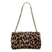 Versace Leopard Print Wool Leather Shoulder Bag Gold Medallion Chain Strap sold at Queen Bee of Beverly Hills