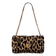 Versace Leopard Print Wool Leather Shoulder Bag Gold Medallion Chain Strap sold at Queen Bee of Beverly Hills