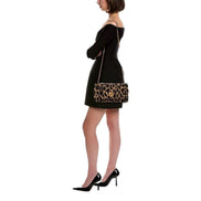Versace Leopard Print Wool Leather Shoulder Bag Gold Medallion Chain Strap sold at Queen Bee of Beverly Hills