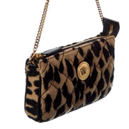 Versace Leopard Print Fur Mini Shoulder Bag Gold Medusa Chain Designer Handbag sold at Queen Bee of Beverly Hills