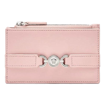 Versace Medusa 95 Dusty Pink Leather Zipper Card Holder Slim Wallet available at Queen Bee of Beverly Hills