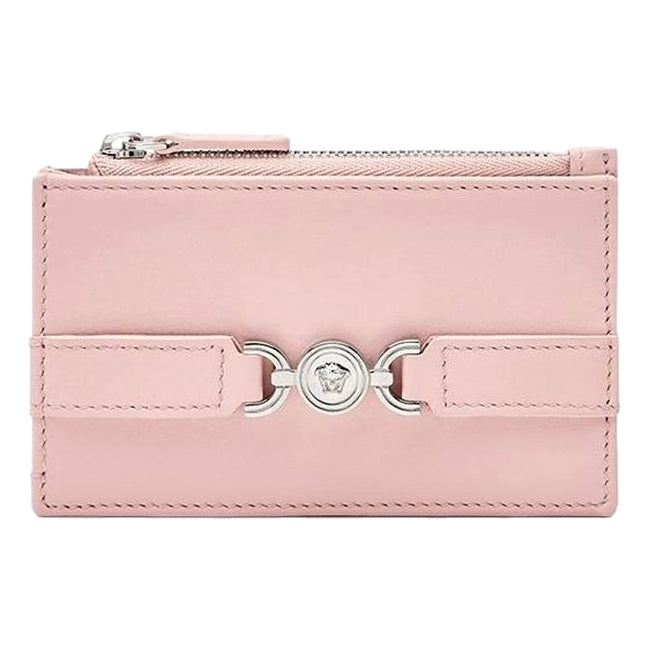 Versace Medusa 95 Dusty Pink Leather Zipper Card Holder Slim Wallet available at Queen Bee of Beverly Hills