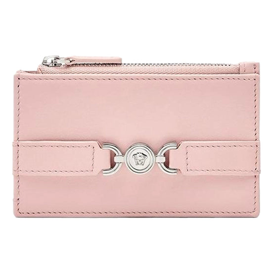 Versace Medusa 95 Dusty Pink Leather Zipper Card Holder Slim Wallet available at Queen Bee of Beverly Hills
