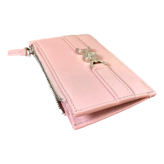 Versace Medusa 95 Dusty Pink Leather Zipper Card Holder Slim Wallet available at Queen Bee of Beverly Hills