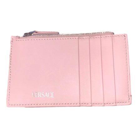 Versace Medusa 95 Dusty Pink Leather Zipper Card Holder Slim Wallet available at Queen Bee of Beverly Hills