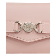 Versace Medusa 95 Dusty Pink Tri Fold Snap Wallet Card Holder available at Queen Bee of Beverly Hills