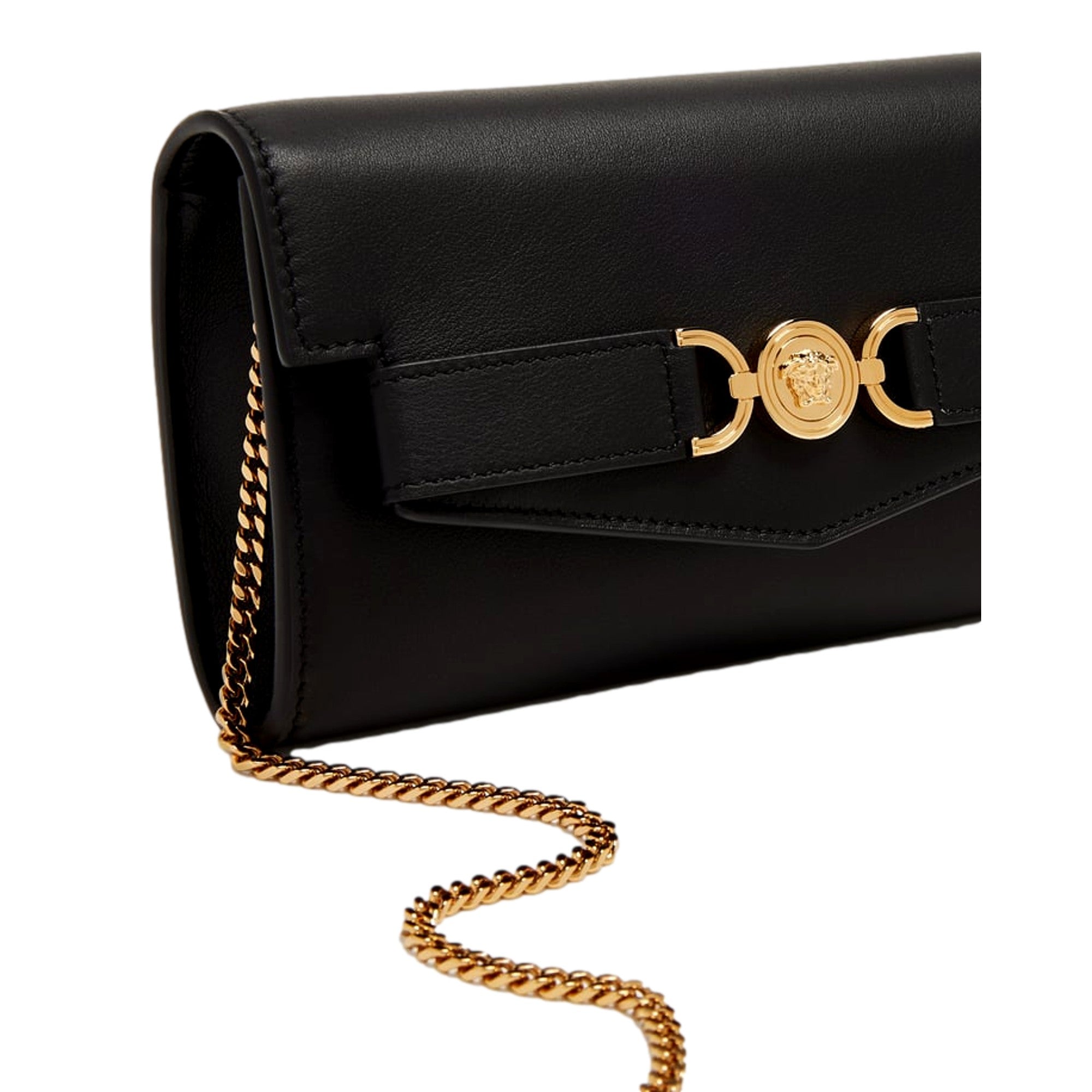 Versace Medusa 95 Small Black Wallet on Chain Crossbody Bag available at Queen Bee of Beverly Hills