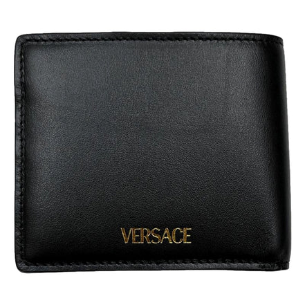 Versace La Medusa Black Calfskin Leather Bifold Wallet - available at Queen Bee of Beverly Hills.