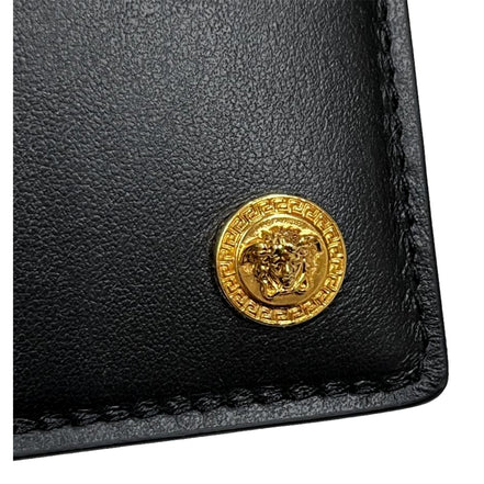 Versace La Medusa Black Calfskin Leather Bifold Wallet - available at Queen Bee of Beverly Hills.