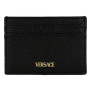 Versace Medusa Head Leather Card Holder Wallet in Black and Gold - available at Queen Bee of Beverly Hills. 