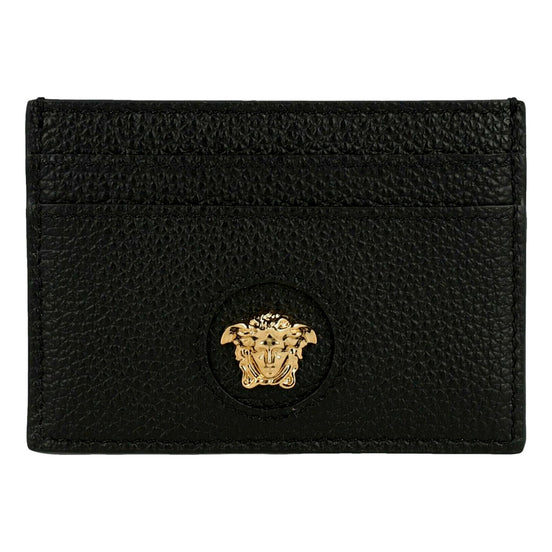 Versace Medusa Head Leather Card Holder Wallet in Black and Gold