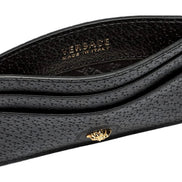 Versace Medusa Head Leather Card Holder Wallet in Black and Gold - available at Queen Bee of Beverly Hills. 