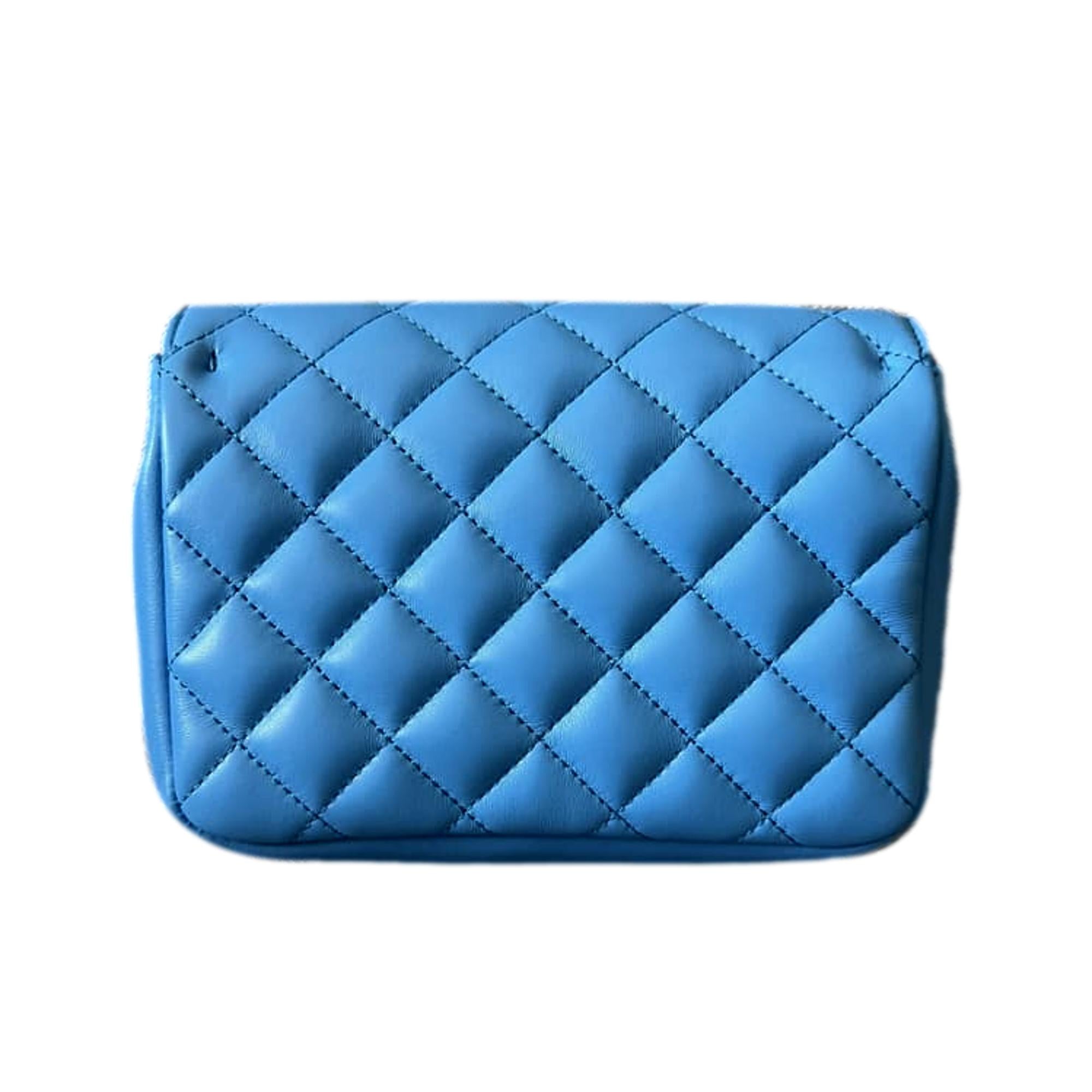 Versace Medusa Nappa Quilted Blue Leather Chain Crossbody available at Queen Bee of Beverly Hills