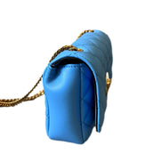 Versace Medusa Nappa Quilted Blue Leather Chain Crossbody available at Queen Bee of Beverly Hills