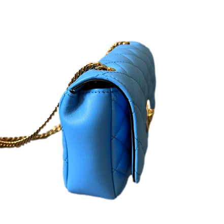 Versace Medusa Nappa Quilted Blue Leather Chain Crossbody available at Queen Bee of Beverly Hills