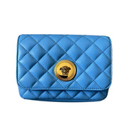 Versace Medusa Nappa Quilted Blue Leather Chain Crossbody available at Queen Bee of Beverly Hills