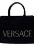 Versace Nero Canvas Studded Logo Mini Totebag available at Queen Bee of Beverly Hills