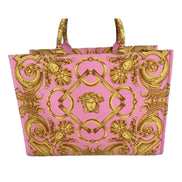 Versace Pastel Pink Signature Print Large Canvas Tote available at Queen Bee of Beverly Hills