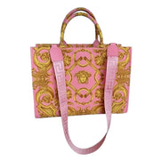 Versace Pastel Pink Signature Print Large Canvas Tote available at Queen Bee of Beverly Hills