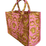 Versace Pastel Pink Signature Print Large Canvas Tote available at Queen Bee of Beverly Hills