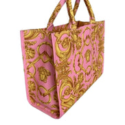 Versace Pastel Pink Signature Print Large Canvas Tote available at Queen Bee of Beverly Hills