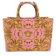 Versace Pastel Pink Signature Print Large Canvas Tote available at Queen Bee of Beverly Hills