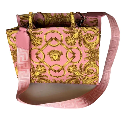 Versace Pastel Pink Signature Print Small Canvas Tote available at Queen Bee of Beverly Hills