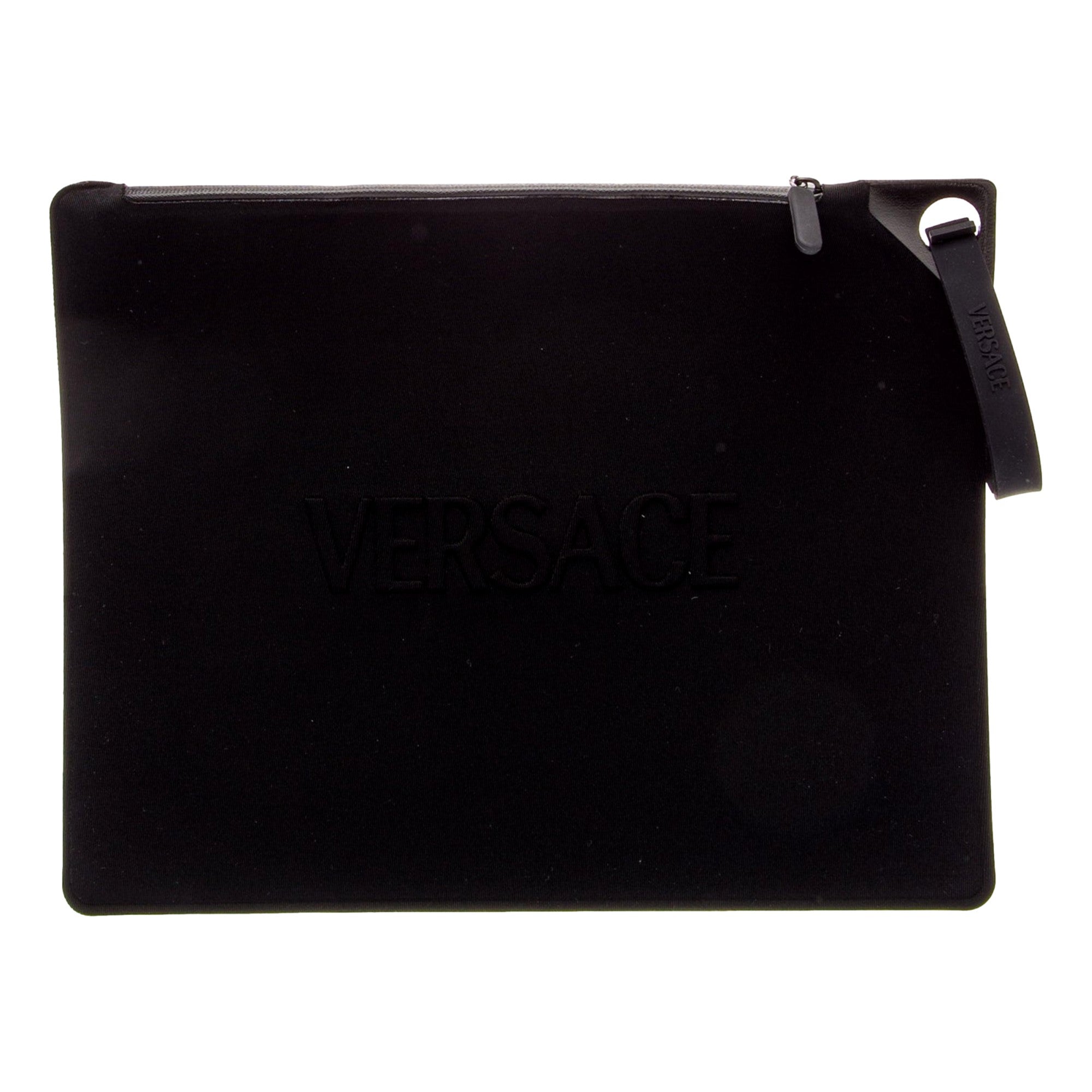 Versace Black Nylon Portfolio Wristlet Pouch - available at Queen Bee of Beverly Hills. 