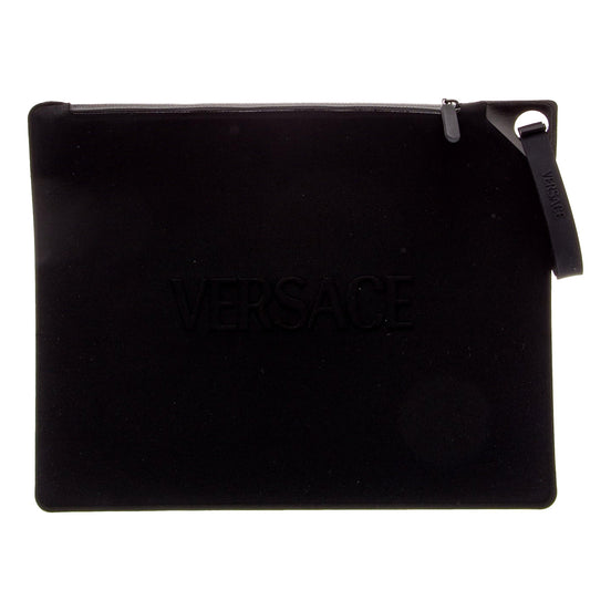 Versace Black Nylon Portfolio Wristlet Pouch - available at Queen Bee of Beverly Hills. 