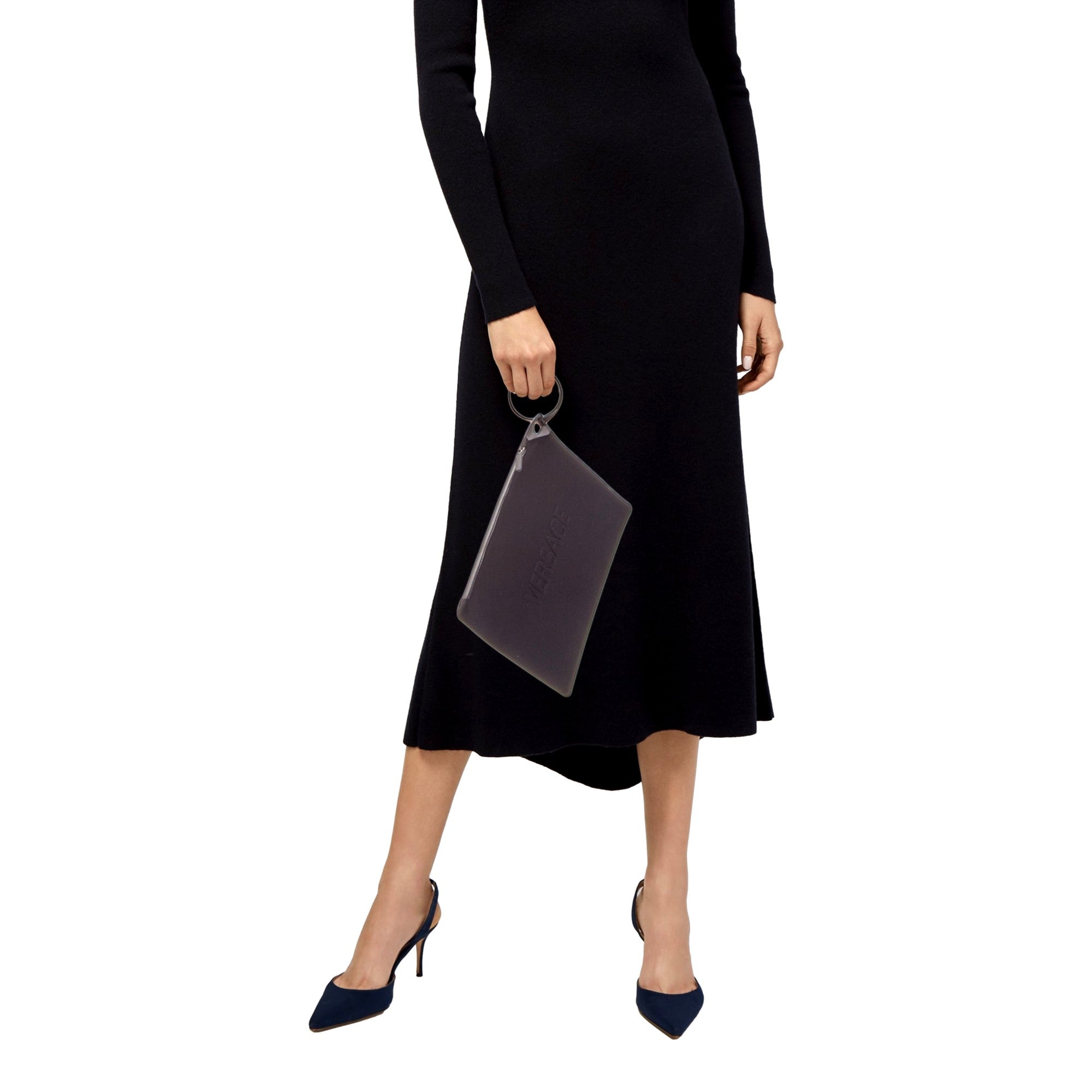 Versace Black Nylon Portfolio Wristlet Pouch - available at Queen Bee of Beverly Hills. 