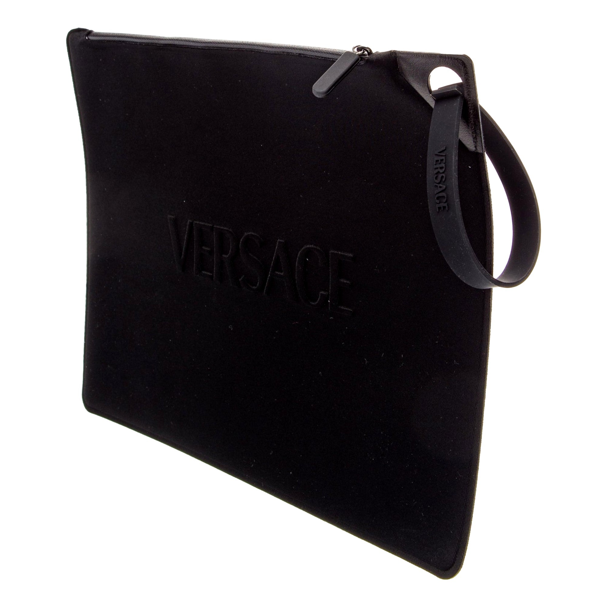 Versace Black Nylon Portfolio Wristlet Pouch - available at Queen Bee of Beverly Hills. 