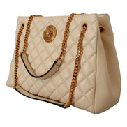 Versace Quilted Ivory La Medusa Chain Strap Tote Bag available at Queen Bee of Beverly Hills