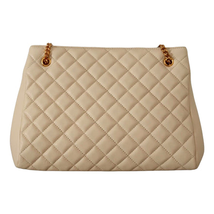 Versace Quilted Ivory La Medusa Chain Strap Tote Bag available at Queen Bee of Beverly Hills