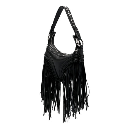Versace Repeat Fringe La Medusa Mini Hobo Shoulder Bag Black Leather available at Queen Bee of Beverly Hills