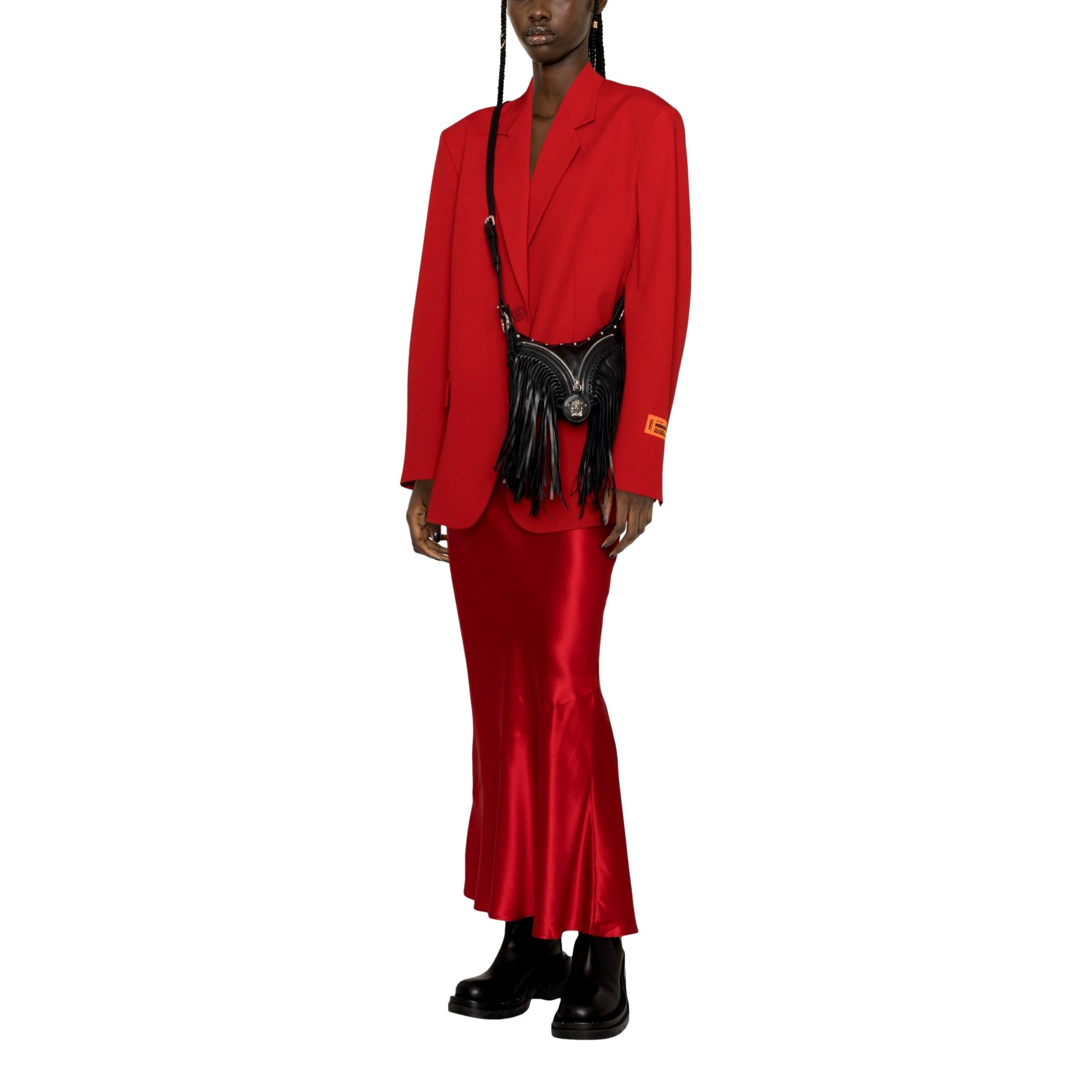 Versace Repeat Fringe La Medusa Mini Hobo Shoulder Bag Black Leather available at Queen Bee of Beverly Hills