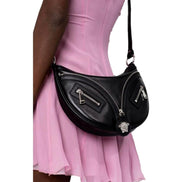 Versace Repeat La Medusa Small Hobo Shoulder Bag Black Calfskin Leather available at Queen Bee of Beverly Hills