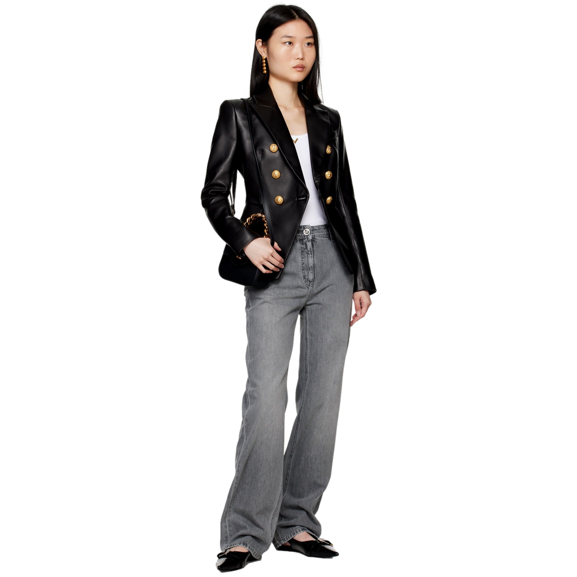 Versace Top Handle Black Mini Vitello Leather Handbag available at Queen Bee of Beverly Hills