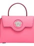 Versace Top Handle Flamingo Pink Vitello Leather Handbag available at Queen Bee of Beverly Hills