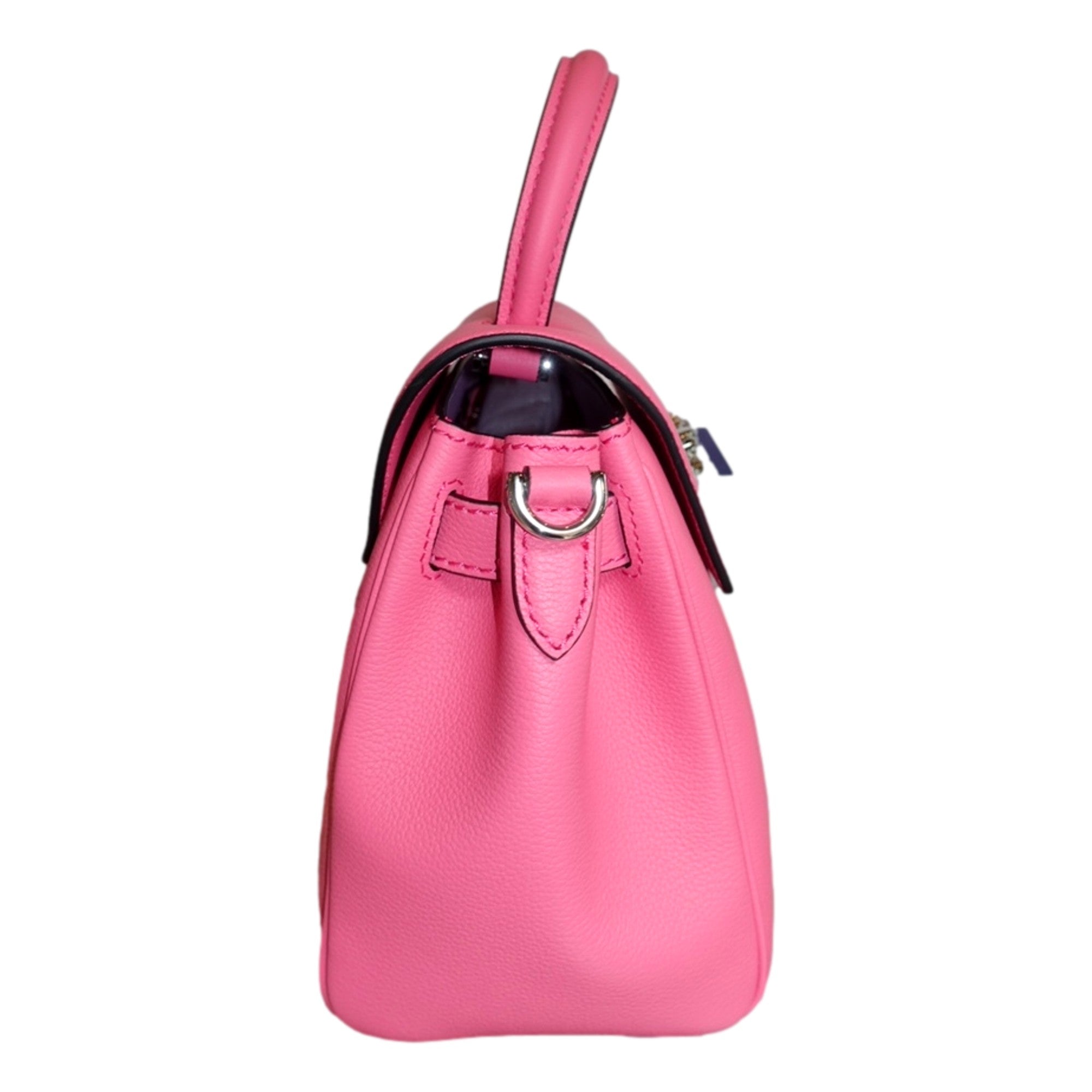 Versace Top Handle Flamingo Pink Vitello Leather Handbag available at Queen Bee of Beverly Hills