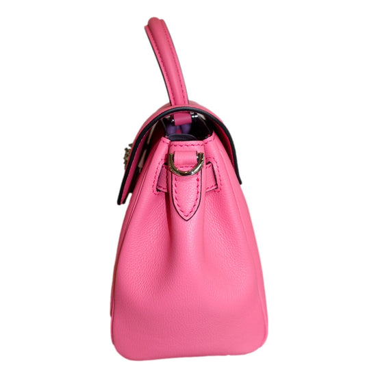 Versace Top Handle Flamingo Pink Vitello Leather Handbag available at Queen Bee of Beverly Hills