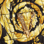 Versace Virtus Barocco Print Quilted Black and Gold Silk Shoulder Bag available at Queen Bee of Beverly Hills