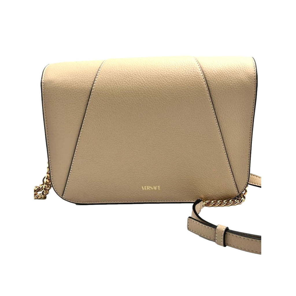 Versace Virtus Beige Pebbled Leather Crossbody – Queen Bee of Beverly Hills