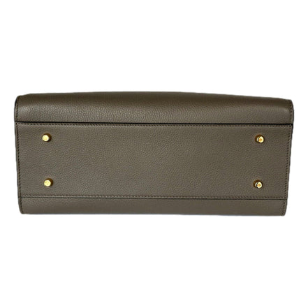 Versace Virtus Calfskin Leather Medium Top Handle Tote Taupe Grey available at Queen Bee of Beverly Hills