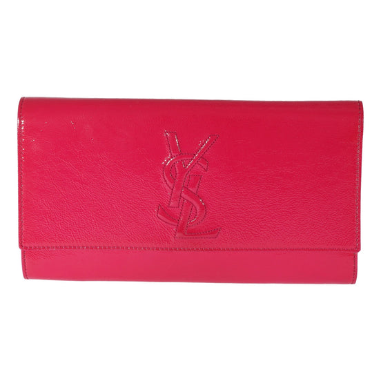 Yves Saint Laurent Belle de Jour Pink Patent Leather Clutch available at Queen Bee of Beverly Hills