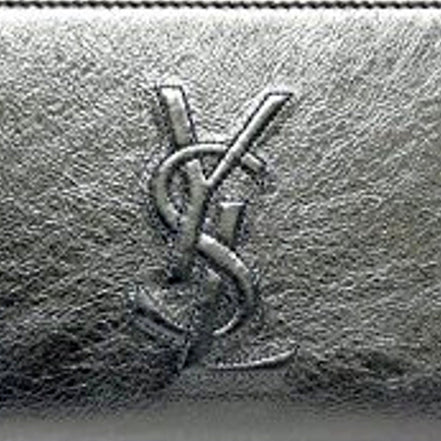 Yves Saint Laurent Wallet YSL Belle du Jour Silver Leather Zip Wallet available at Queen Bee of Beverly Hills